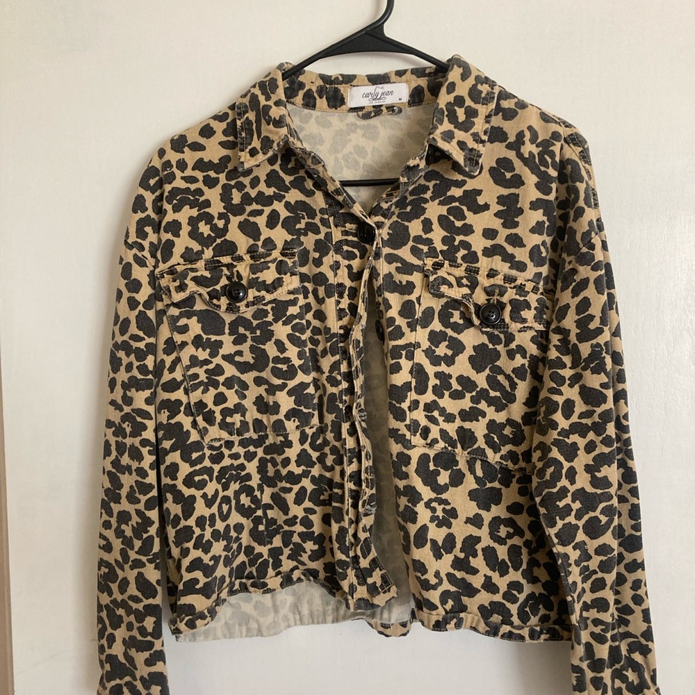 Carly Jean Los Angeles Leopard Print Jean Jacket